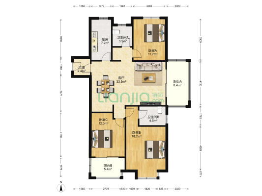 三金燕语庭 3室1厅2卫 136平方