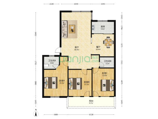 美林苑 3室2厅2卫 132平方