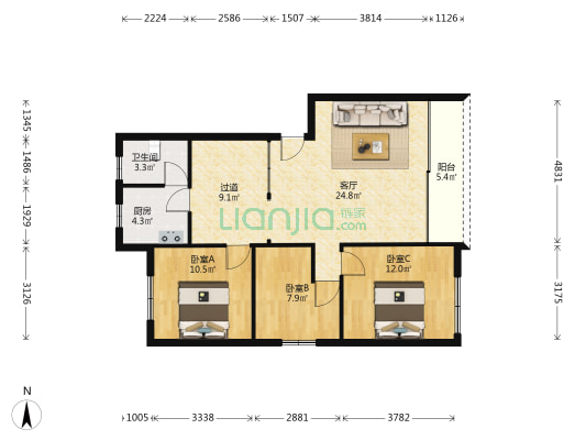 财茂花苑 3室1厅1卫 87平方