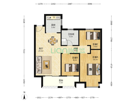 长坝漾成家园 3室1厅1卫 108平方
