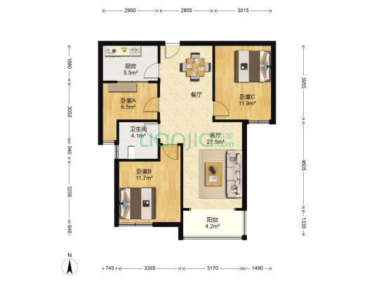 鼎泰公馆 3室1厅1卫 87平方