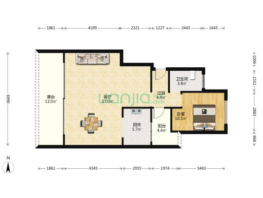 东旭御江湾 1室1厅1卫 131平方