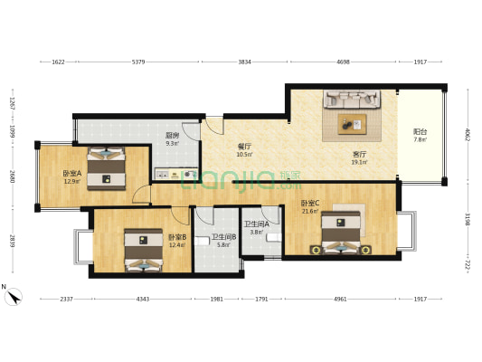 青馨苑 3室2厅2卫 121平方