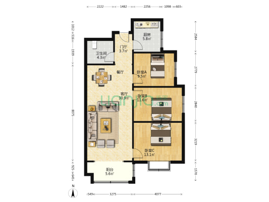 世纪锦城 3室1厅1卫 114平方