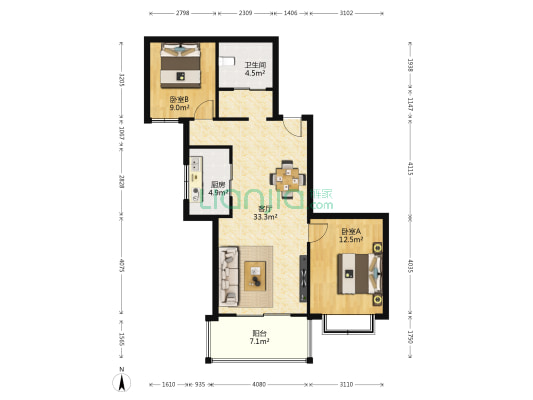 金華苑 2室1厅1卫 95平方