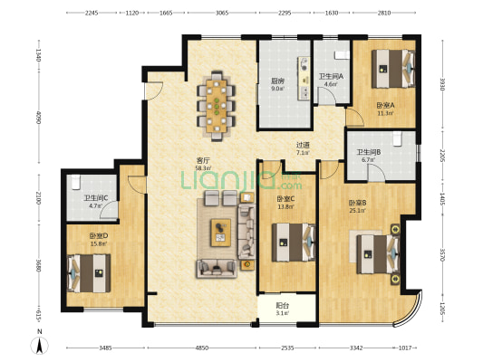 绿城深蓝公馆 4室1厅3卫 220平方