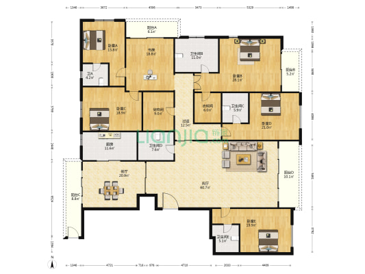 柳逸花苑 6室2厅5卫 388平方