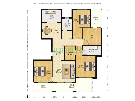 九峰拾号院 4室2厅2卫 160平方