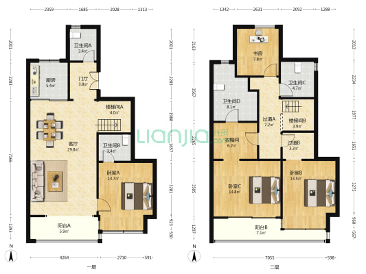 蓝城南门小团月庐 4室1厅4卫 161平方