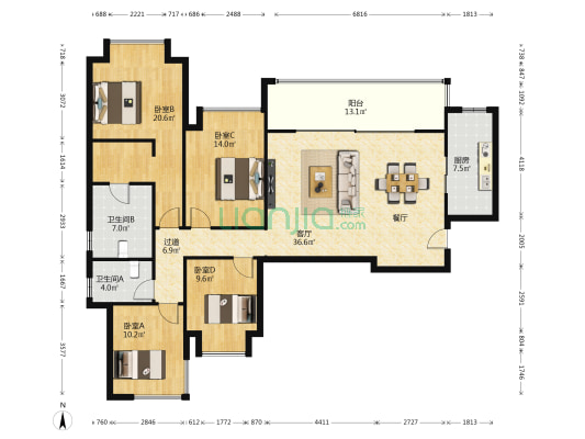 融创香璟台西苑四期 4室1厅2卫 150平方