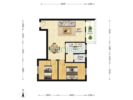 云宁居 2室2厅1卫 70平方