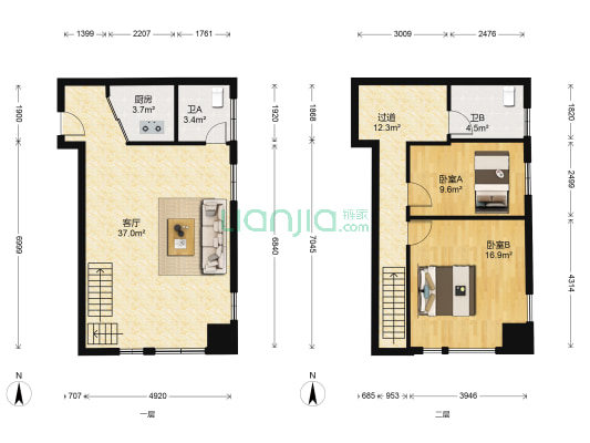 经三名筑 2室1厅2卫 66平方