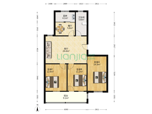 淮信小区 3室2厅1卫 102平方