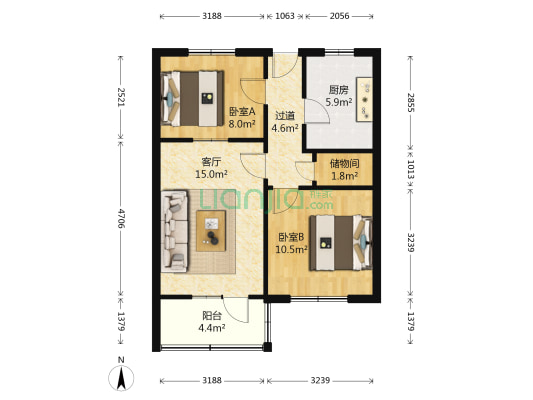 铜材厂宿舍 2室1厅0卫 72平方