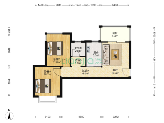 盛润锦绣城西院 2室1厅1卫 78平方