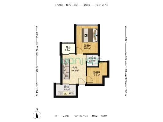 雍翠华府 2室1厅1卫 43平方