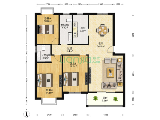 省林业运输中心 3室1厅2卫 120平方