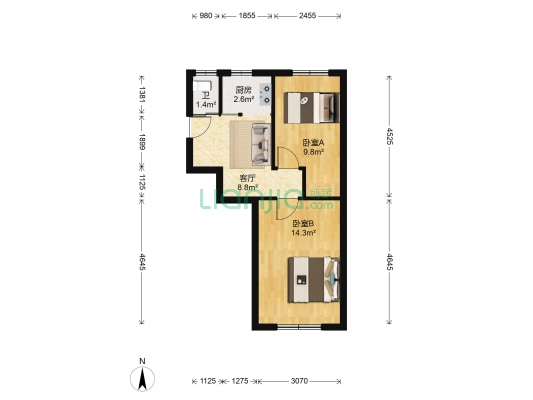 物资局宿舍 2室1厅1卫 51平方