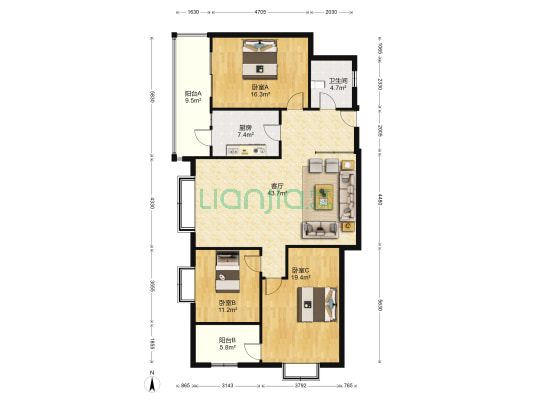 玉林东路2附1号 3室1厅1卫 133平方