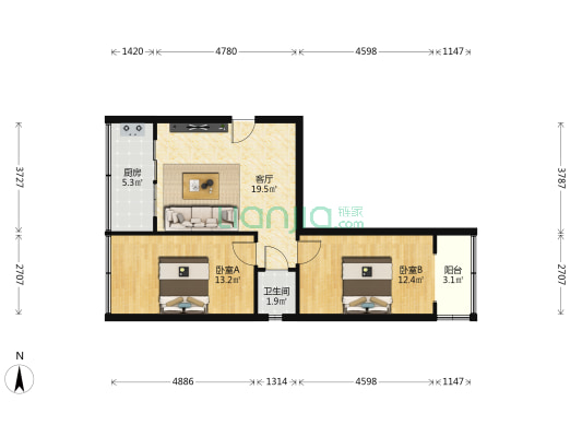 兰州市政总公司家属院 2室1厅1卫 65平方