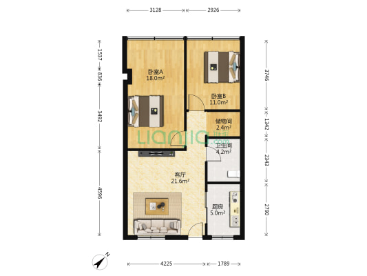 新港西路160号大院 2室1厅1卫 83平方