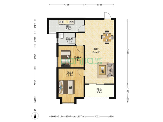 金地光谷世家 2室1厅1卫 83平方