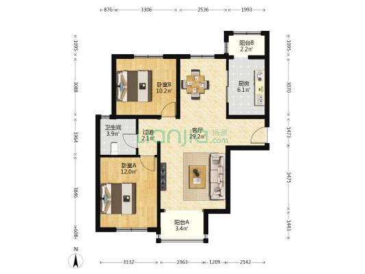 欣葆家园一区 2室1厅1卫 95平方