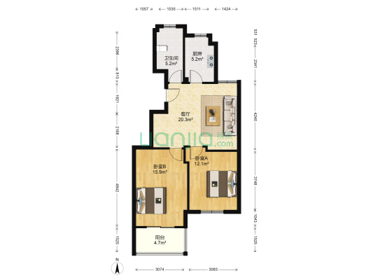 芦蓬家园 2室1厅1卫 87平方