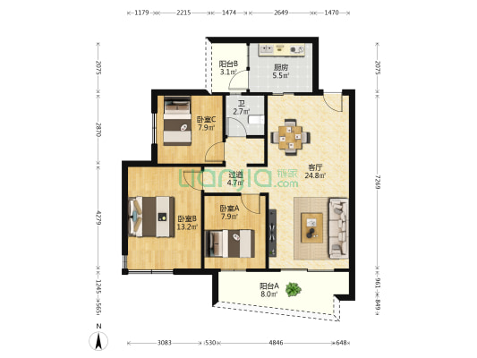 融创融公馆 3室1厅1卫 99平方