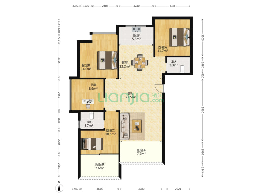 黄杨梅商住楼 4室2厅2卫 130平方