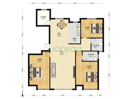 置地新时代嘉园A区 3室2厅2卫 156平方