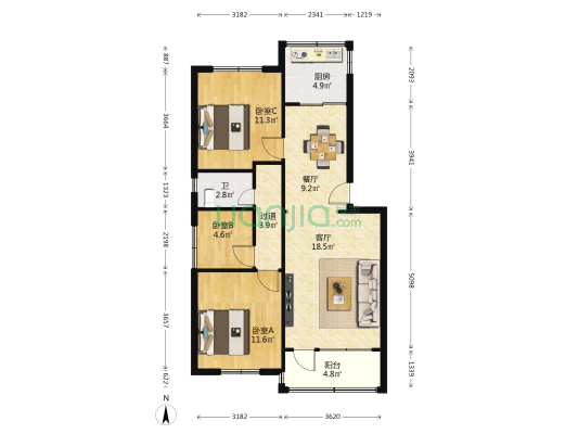 松林街住宅 3室2厅1卫 85平方