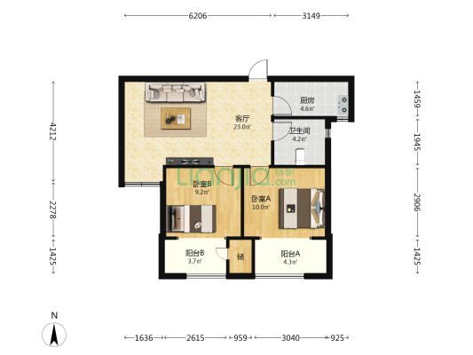 鼎盛润景 2室1厅1卫 84平方