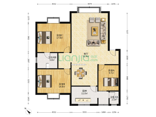 竹苑巷15号 3室1厅2卫 136平方