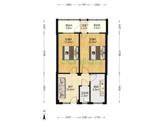 大夹街16号 2室1厅1卫 65平方