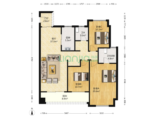 江南境秀 3室1厅2卫 134平方