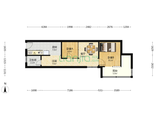 康健路1号 2室1厅1卫 50平方