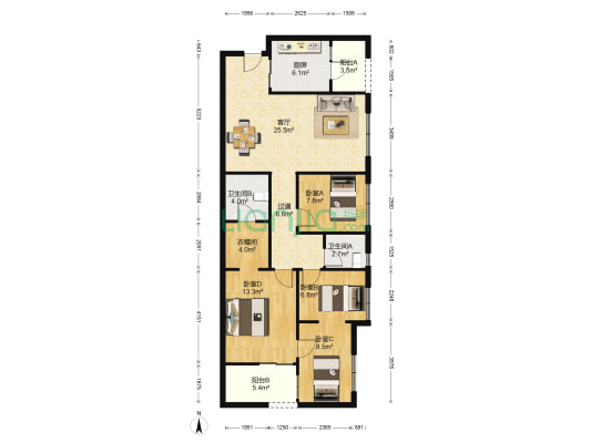 龙湖U城观蓝 4室1厅2卫 110平方