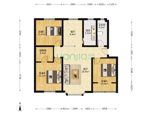 祥瑞苑(宝莲路) 3室2厅1卫 109平方