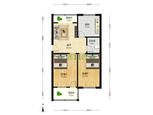 许昌市十五中学家属院 2室1厅1卫 68平方