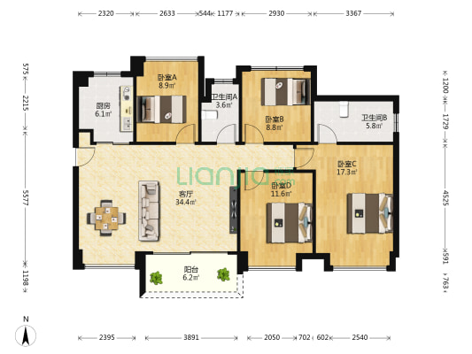 合景招商映月台 4室1厅2卫 123平方