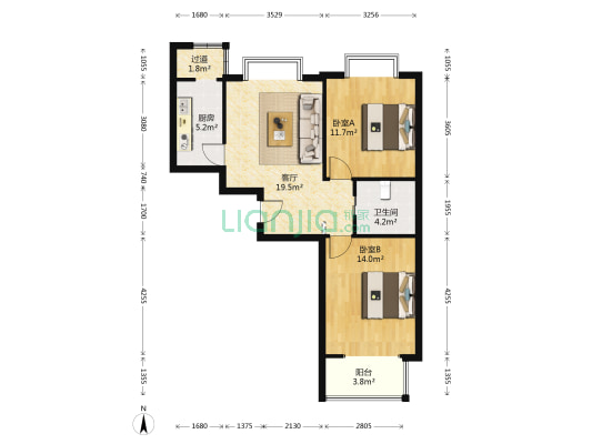 怡和·中馨城 2室1厅1卫 88平方
