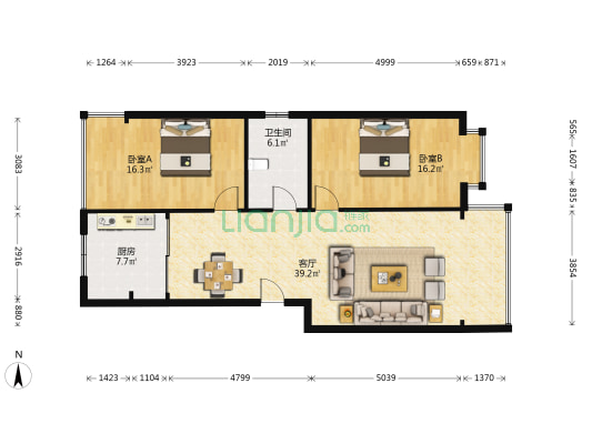 黄河丽景苑一期 2室1厅1卫 105平方