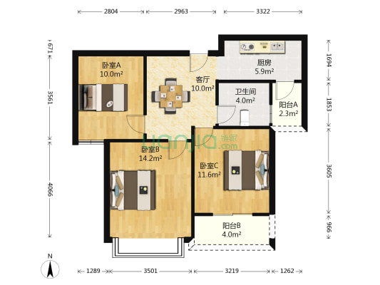 运河天城国际 3室1厅1卫 89平方