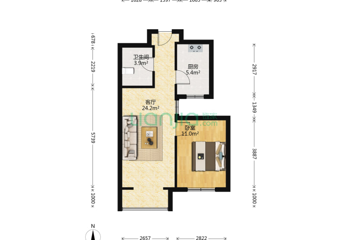 1室1厅1卫65.76㎡-北京融泽嘉园东一路6号院户型图