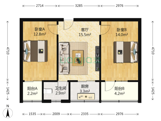 东三教生活区A团 2室1厅1卫 72平方