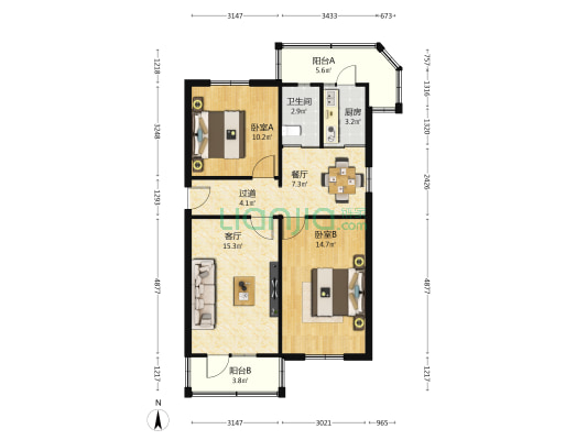 工商银行城办家属院 2室2厅1卫 91平方