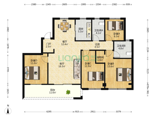 佳源璟湖湾 4室2厅2卫 143平方
