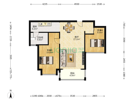 泰然雅居小区 2室1厅1卫 77平方