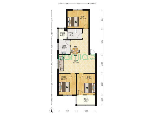石钟苑 3室1厅1卫 96平方